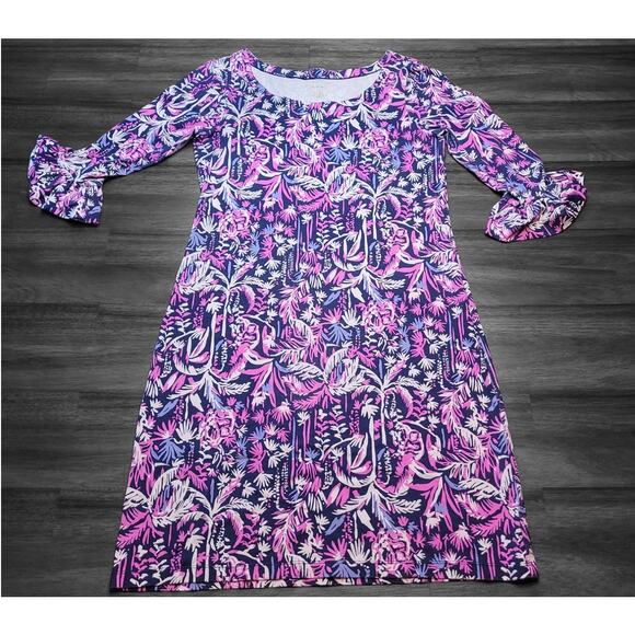 NWOT Lilly Pulitzer Sophie Dress Small – Blue Monkey Tropical Print –Ruffle Trim - Picture 2 of 9